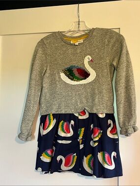 Mini Boden Gray & Navy Swan Sequin Dress size 5-6